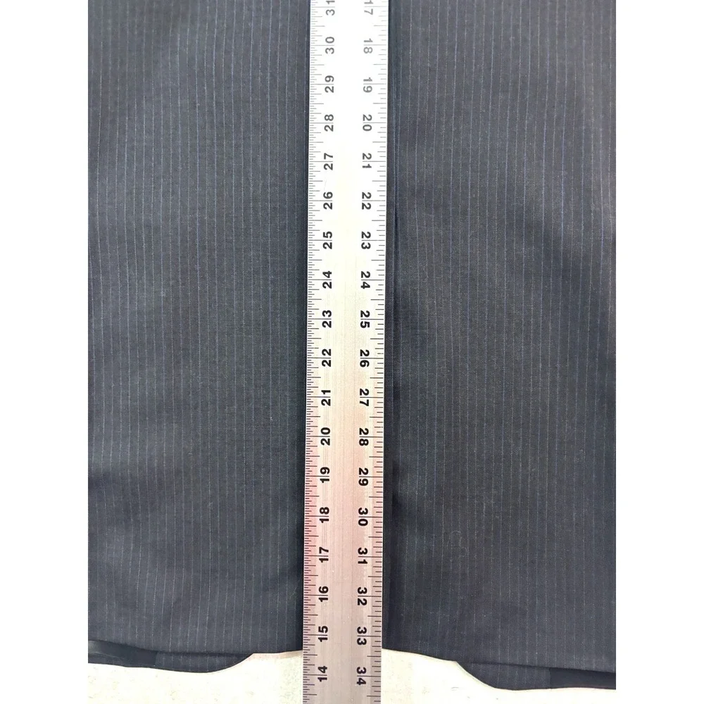 vtg Chaps Ralph Lauren 48L 40x30 Charcoal Pinstripe 2pc Pant Suit Pleated Cuffed